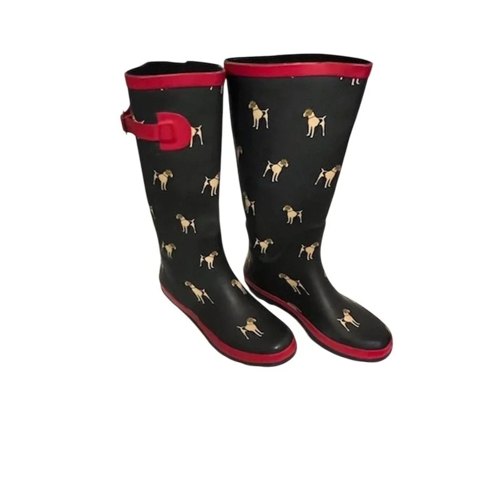 Henry Ferrera Women's navy Dog Print‎ Knee High Rain Boots Size 6 muck preppy